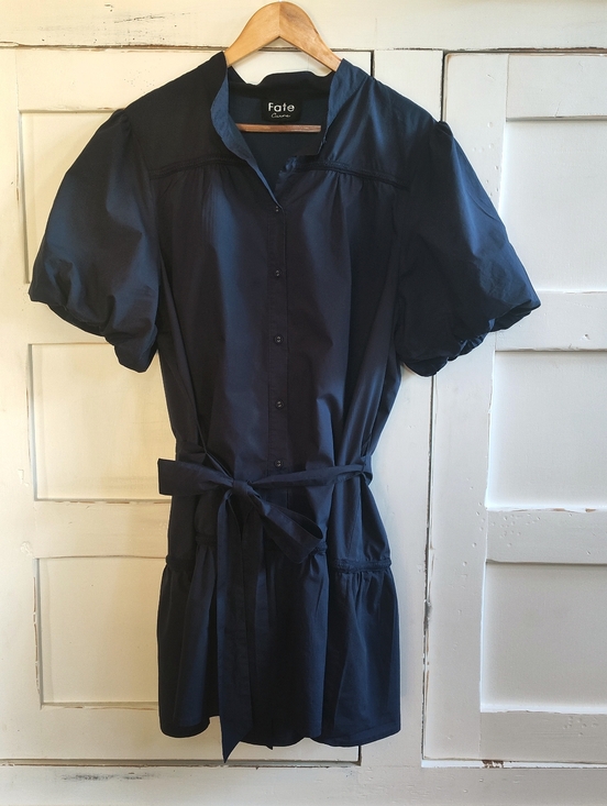 Fate Dresses & Skirts - Fate Curve Women's Navy Blue 100% Cotton Mini Baby Doll Dress | Tie Waist | XL